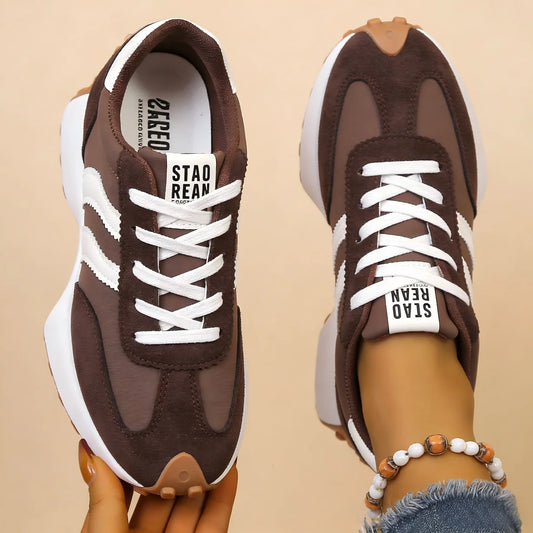 Women's Brown Vintage Striped Athletic Sneakers Lightweight Casual Walking Shoes