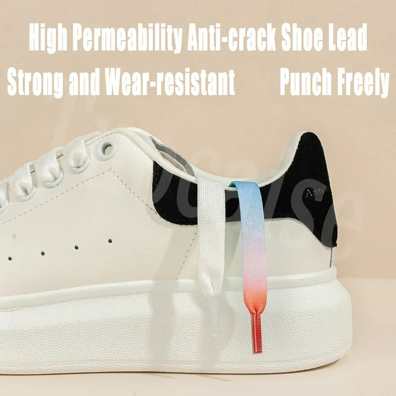 1Pair MCQ Black White Shoelaces Rainbow Shoelace Mc queen Sneaker Casual Shoes Laces Gradient 12MM Width Flat Shoe laces Strings